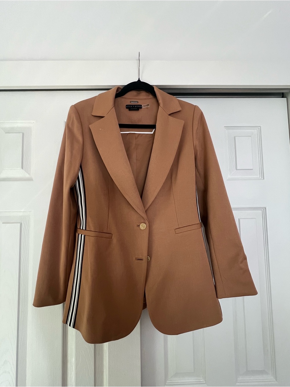 Like new Alice + Olivia Tan Blazer with Side Stripe